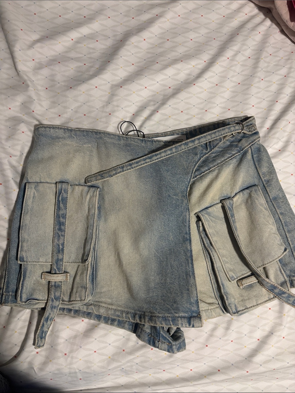 Bershka Light Blue Denim Utility Skort with Cargo Pockets